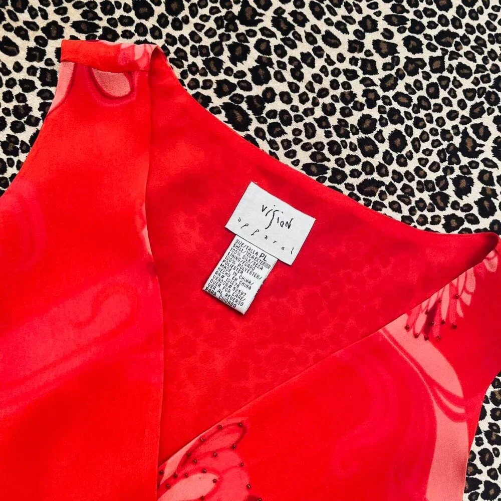 90s silk babydoll red floral top - Picture 4 of 7